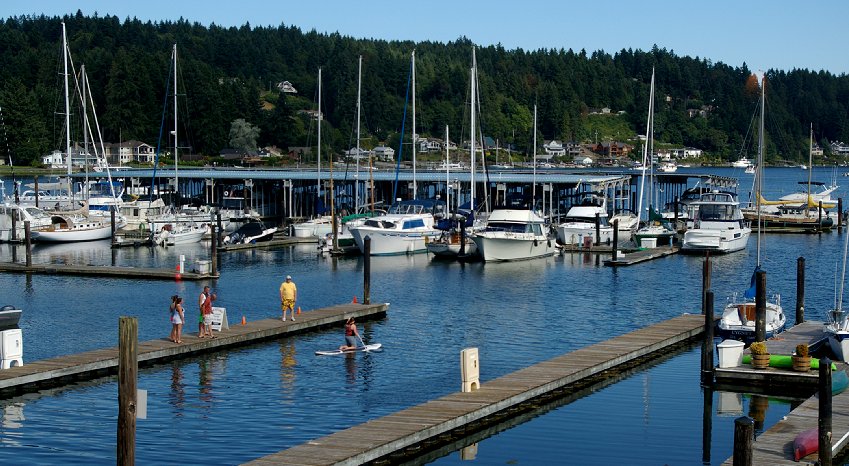 The view from inside the MarketPlace Grille in Gig Harbor, Washington WA.