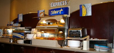 The continental breakfast at the Holiday Inn Express in Puyallup, Washington.