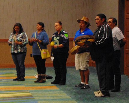 Native American singers and drummers at the Swinomish Casino & Lodge on Padilla Bay in Anacortes, Washington - image.