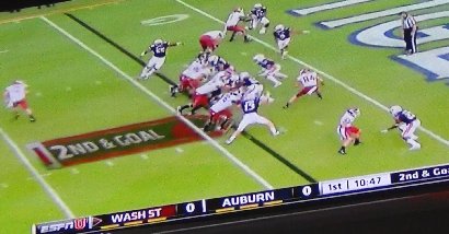 Washington State Cougars scoring a touchdown against the Auburn Tigers.