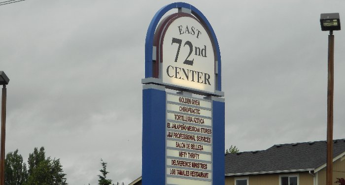 The 72nd Center Sign where Los Tamales Restaurant is located in Tacoma - image.
