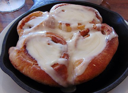 The breakfast cinnamon roll with bacon at the Netshed No. 9 in Gig Harbor, Washington.