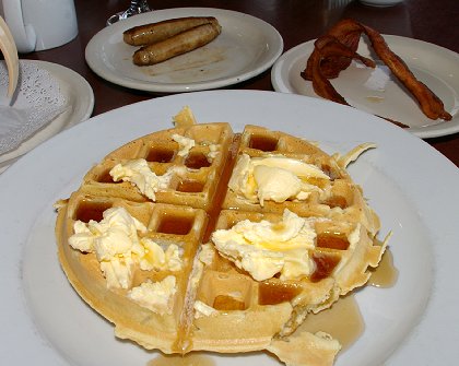 A breakfast waffle at the Shilo Inn restaurant in Ocean Shores, Washington - image.