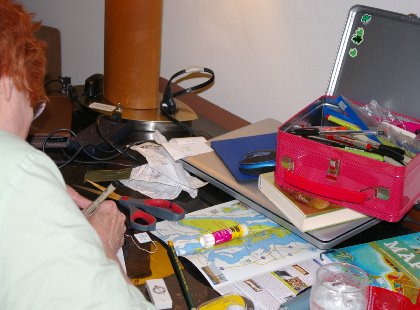 Peg relaxing by creating art at the Oyster Bay Inn in Bremerton, Washington - image.