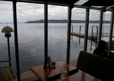 The view from Shenanigans waterfront restaurant along Ruston Way in Tacoma, Washington.