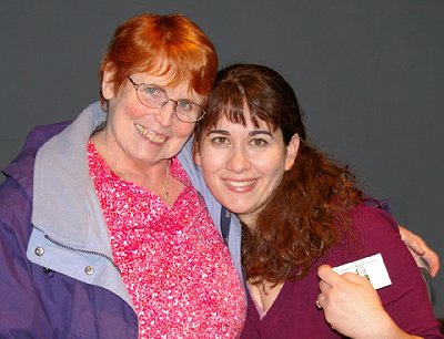 Peg Doman and performer Melaine Gall at the Seattle Fringe Festival in Seattle, Washington.