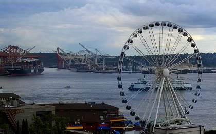 A view of Seattle's Great Wheel from Lowell's at Pike Place Market in Seattle - image.